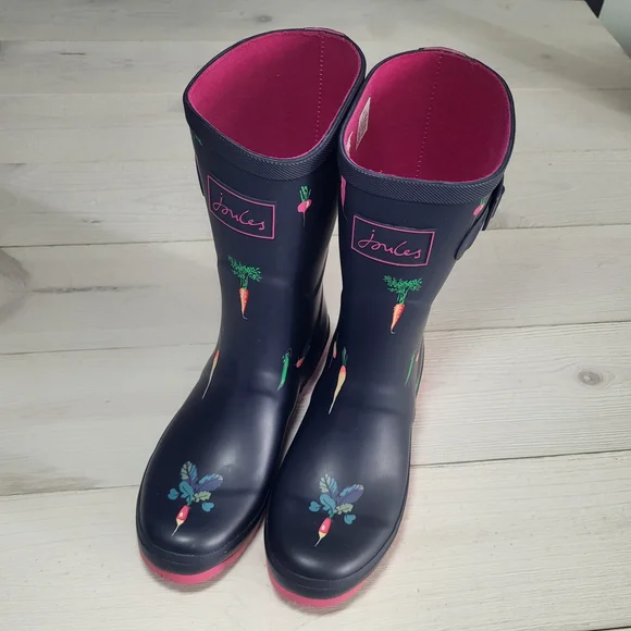 Joules Rain Boots Garden Vegetable Print Spring Cottagecore. - Picture 3 of 6